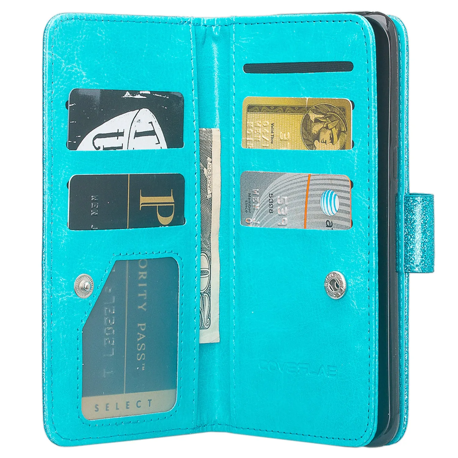 Apple iPhone 11 Case, iPhone 11 Case, Glitter Faux Leather Flip Credit Card Holder Wrist Strap Shockproof Protective Wallet Case Clutch for iPhone 11 - Teal