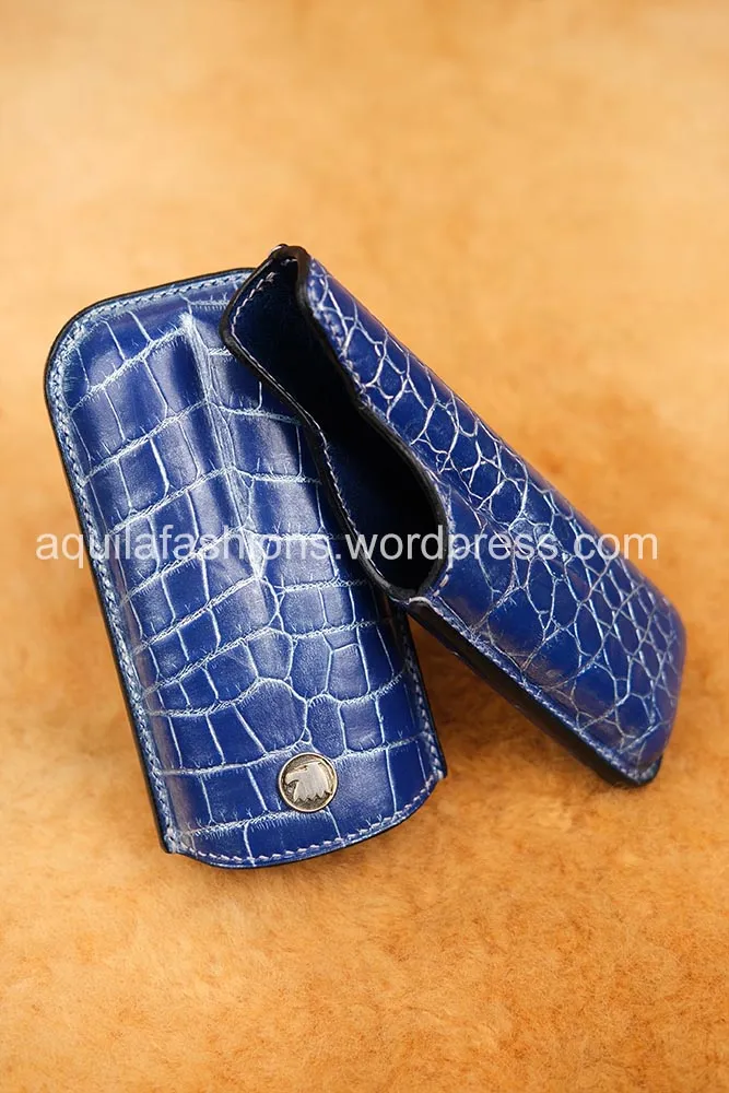 Aquila blue silver rub off crocodile leather cigar case