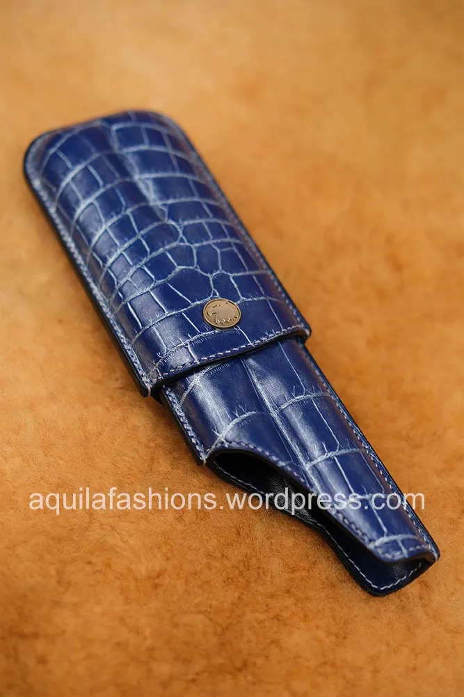 Aquila blue silver rub off crocodile leather cigar case