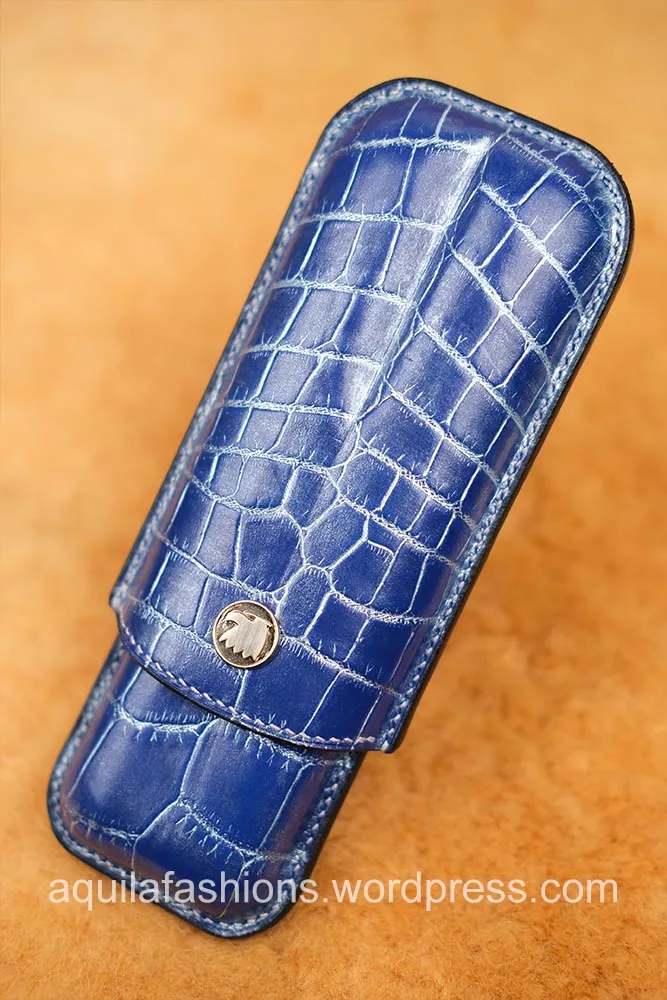 Aquila blue silver rub off crocodile leather cigar case