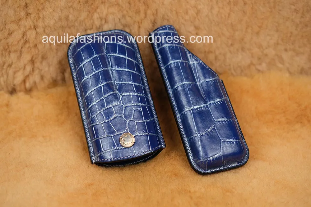 Aquila blue silver rub off crocodile leather cigar case