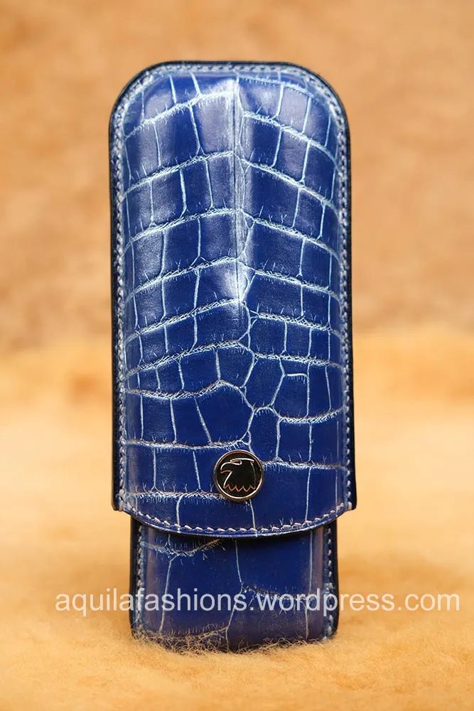 Aquila blue silver rub off crocodile leather cigar case