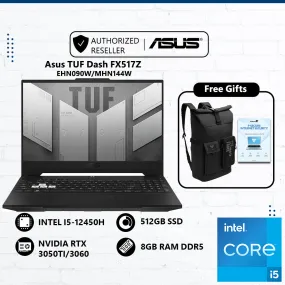 Asus Gaming Laptop TUF Dash F15 FX517Z-EHN090W/MHN144W (Intel® Core™ i5-12450H, 8GB/512GB, Nvidia RTX3050Ti/3060)