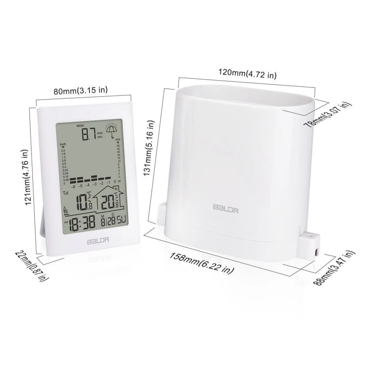 BALDR Thermometer Wireless Digital Weather Station with Rain Gauge