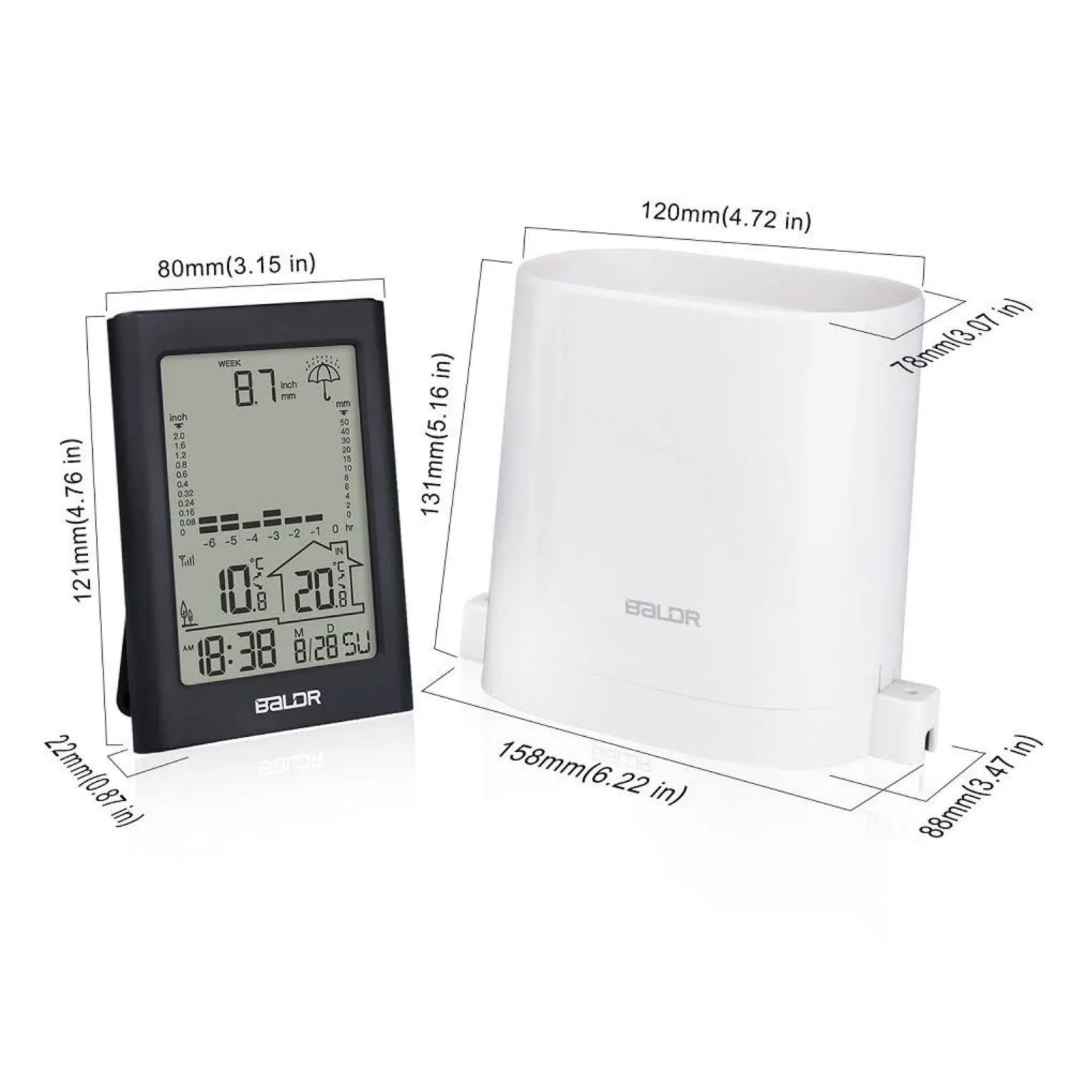 BALDR Thermometer Wireless Digital Weather Station with Rain Gauge