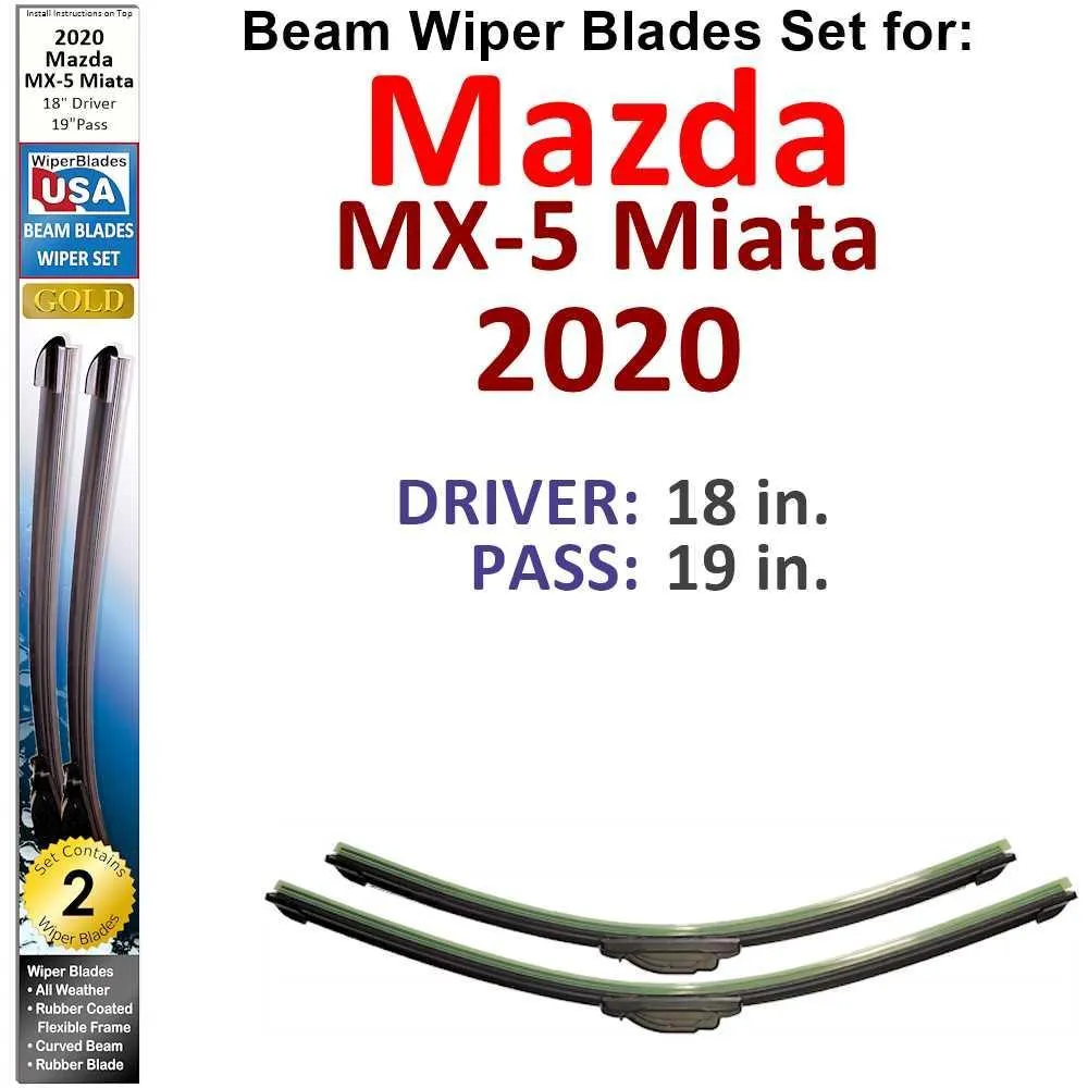 Beam Wiper Blades for 2020 Mazda MX-5 Miata (Set of 2)