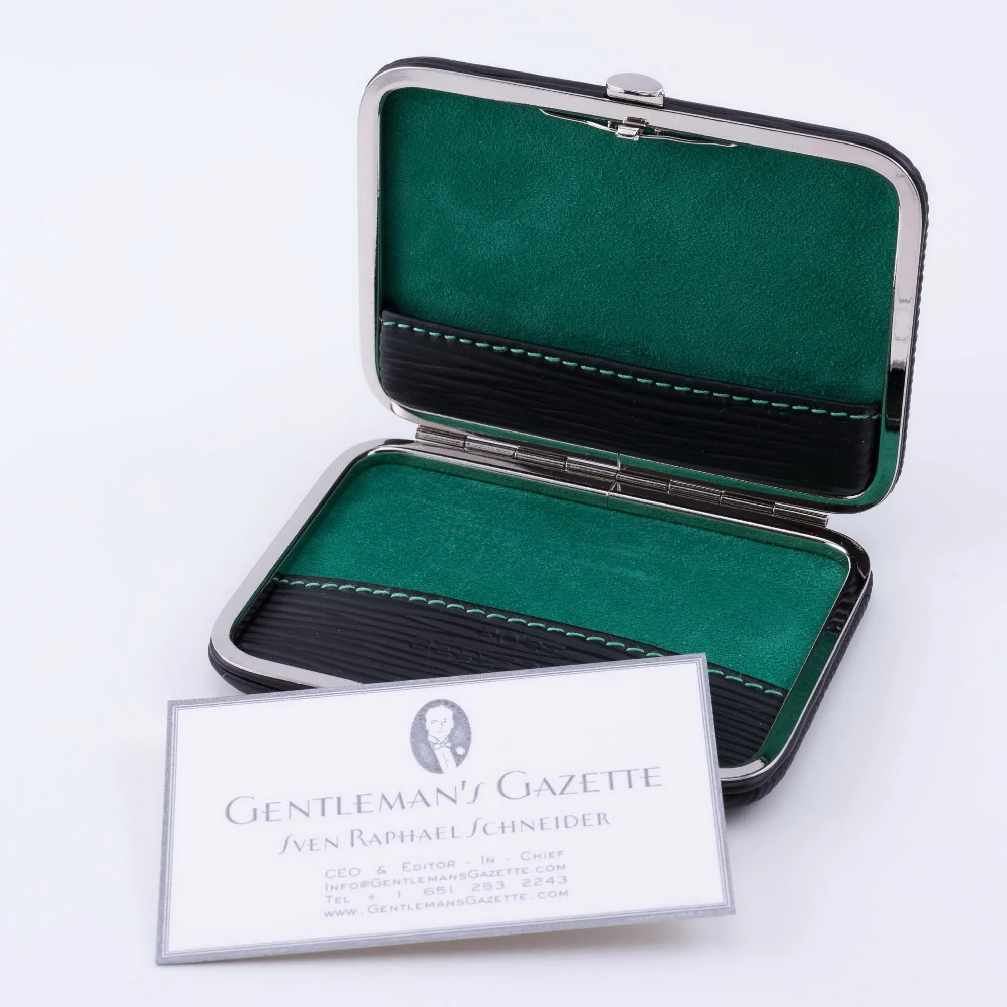 Black & Green Leather Business Card Case