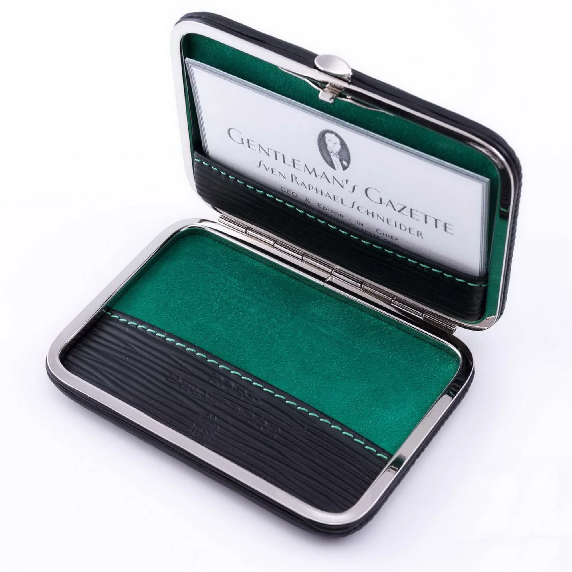 Black & Green Leather Business Card Case