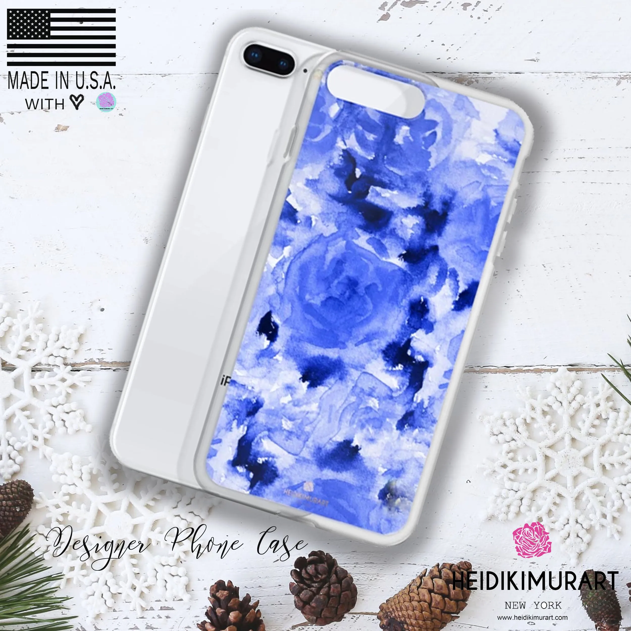 Blue Floral Rose iPhone Case, iPhone X | XS | XR | XS Max | 8 | 8  Phone Case-Made in USA/EU