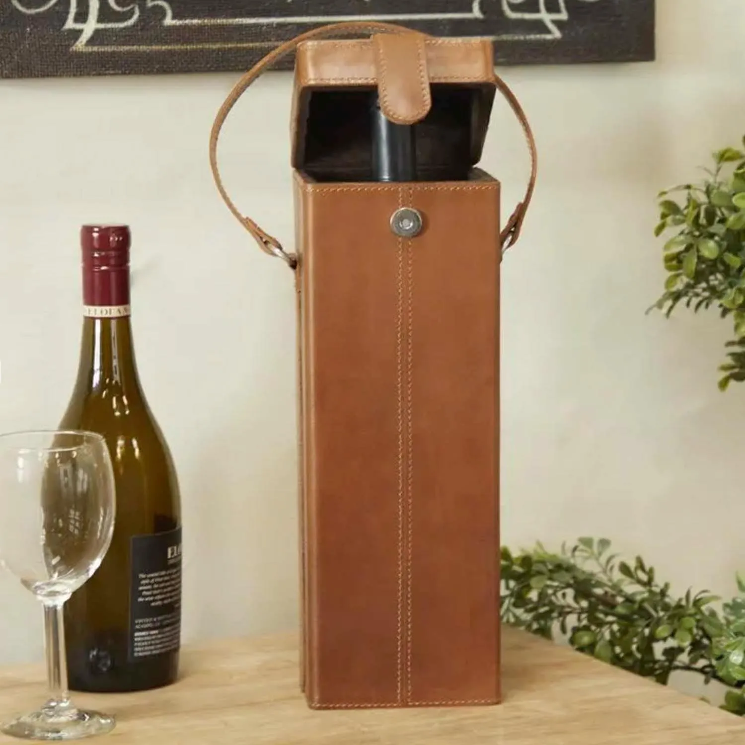 Brown Leather Wine Bottle Carrying Case