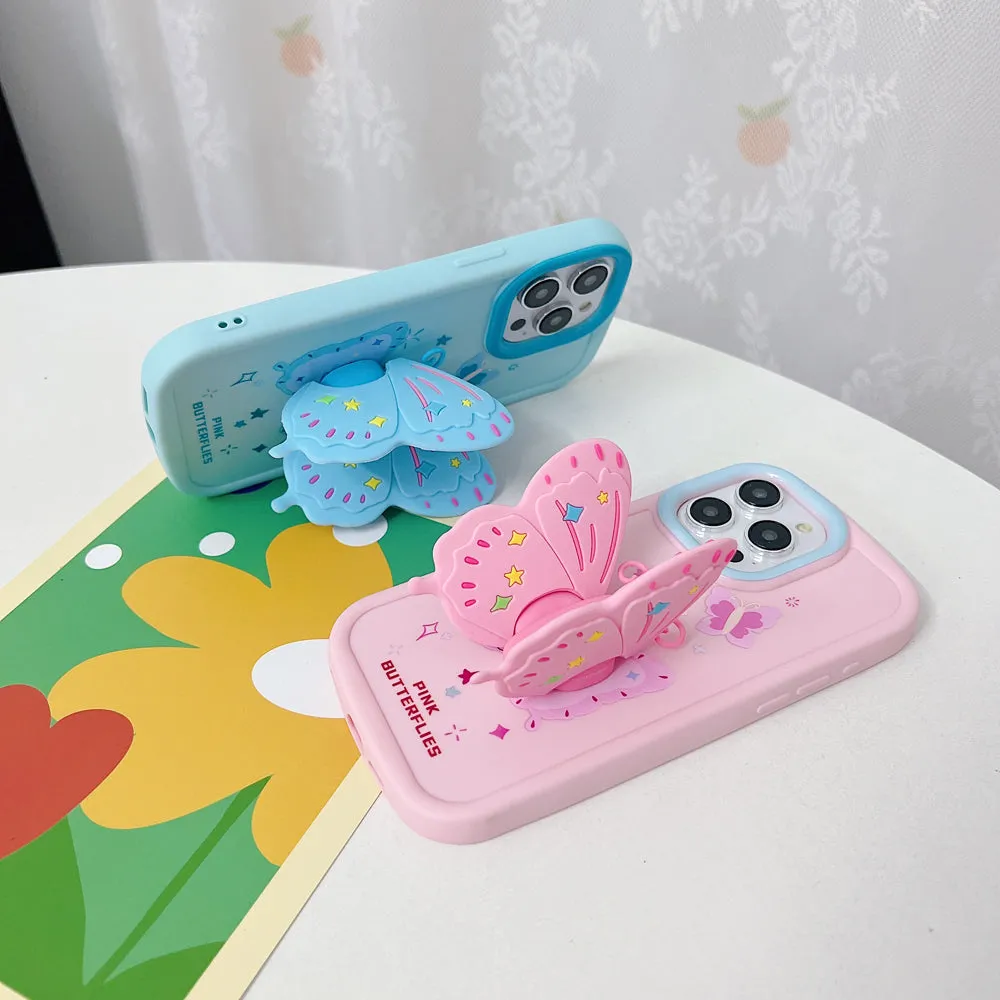 Butterfly Folding Wings Stand Silicone Soft Case - iPhone 14