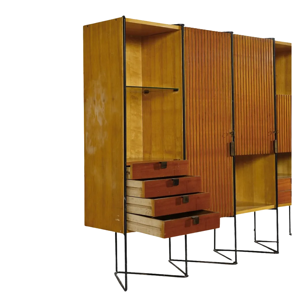 c1953 Taichiro Nakai : cherrywood & brass 8.5' cabinet, Italy