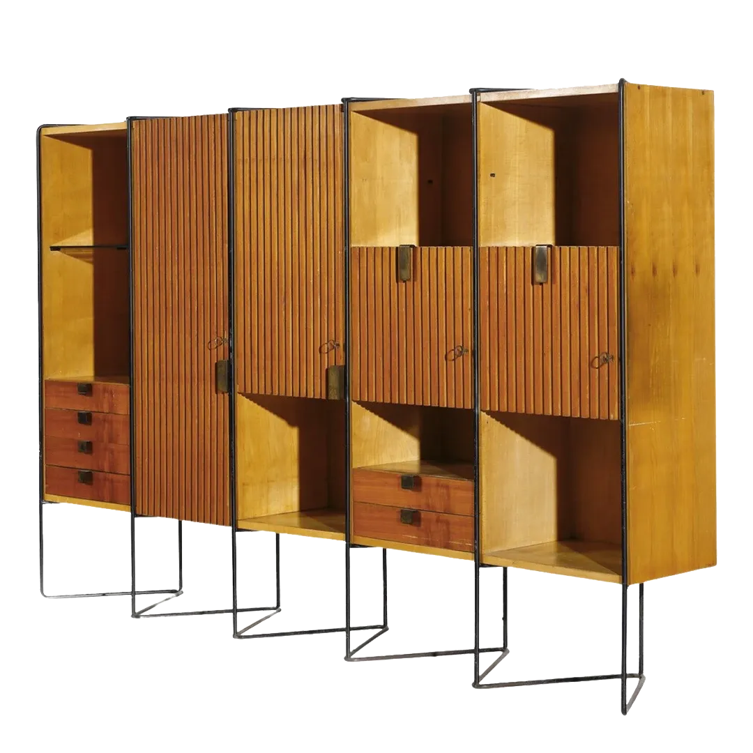 c1953 Taichiro Nakai : cherrywood & brass 8.5' cabinet, Italy