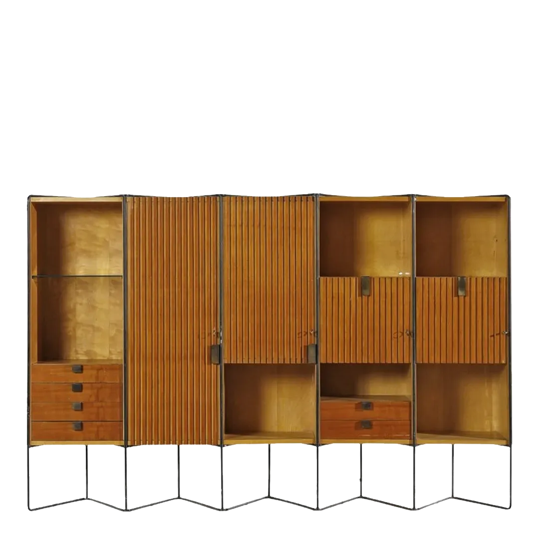 c1953 Taichiro Nakai : cherrywood & brass 8.5' cabinet, Italy