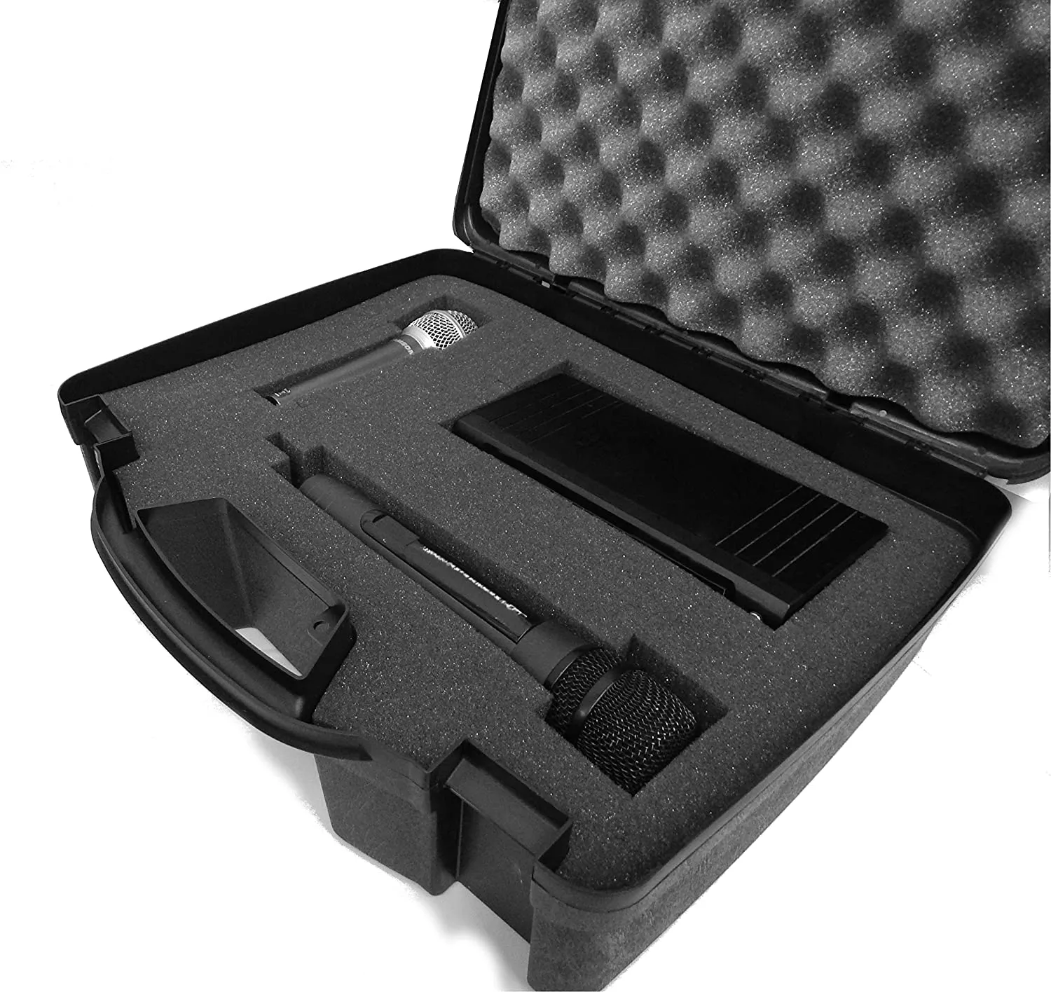 CASEMATIX Wireless Microphone System Hard Case with Customizable Foam Fits Pyle Pro PDWM3400, PDWM3375 Premier Series UHF, Handheld Mics and More