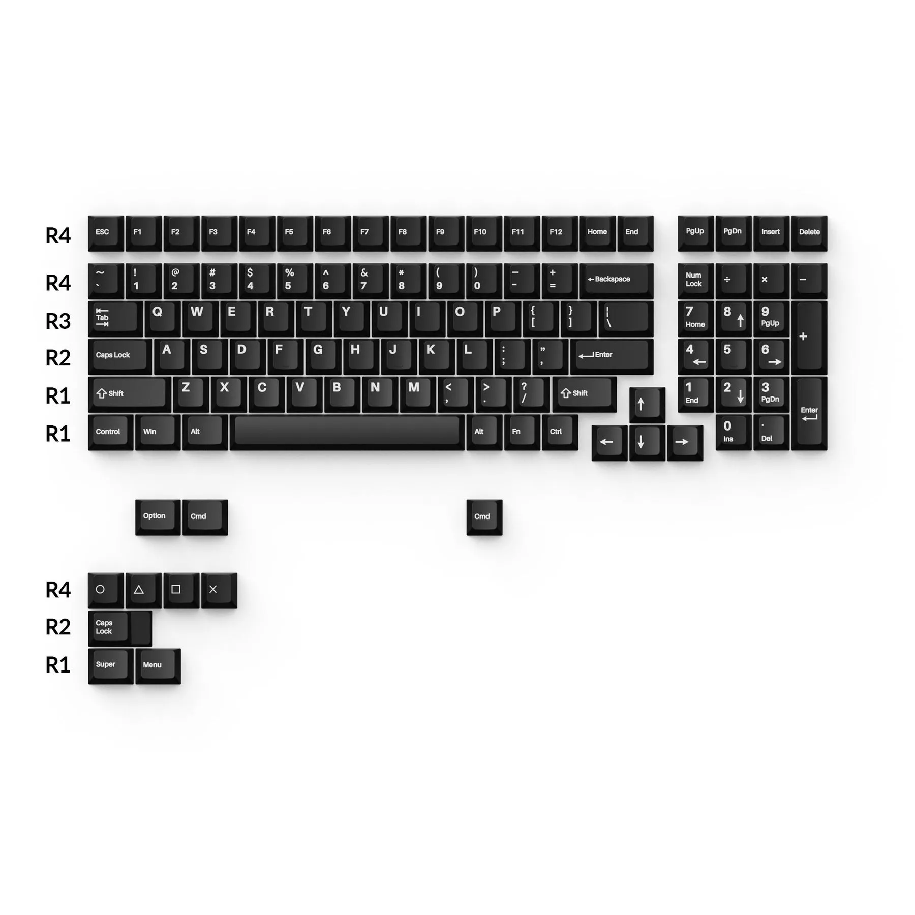 Cherry Profile Double - Shot PBT Full Set Keycaps - White on Black - Wob