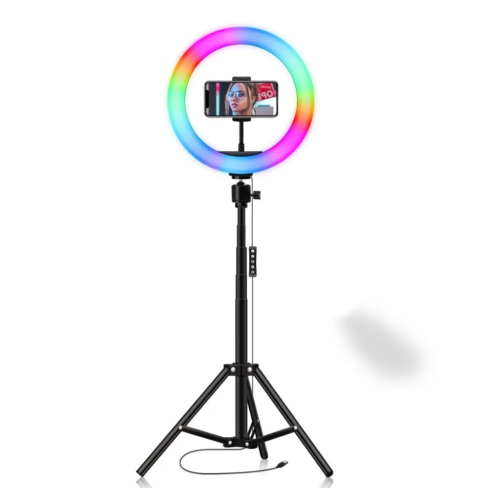 Colorful LED Ring Light with Tripod Stand and Phone Clip