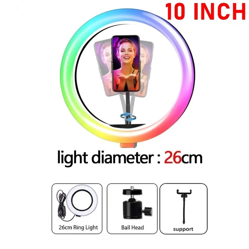 Colorful LED Ring Light with Tripod Stand and Phone Clip