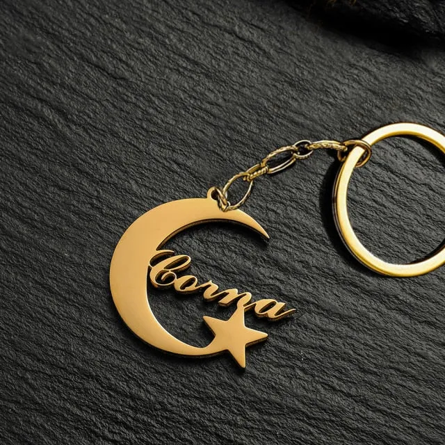 Customized Personalized Name Pendant Keychain Custom Lovers Name Text Key Chain Stainless Steel Jewelry for Women Men Keyring