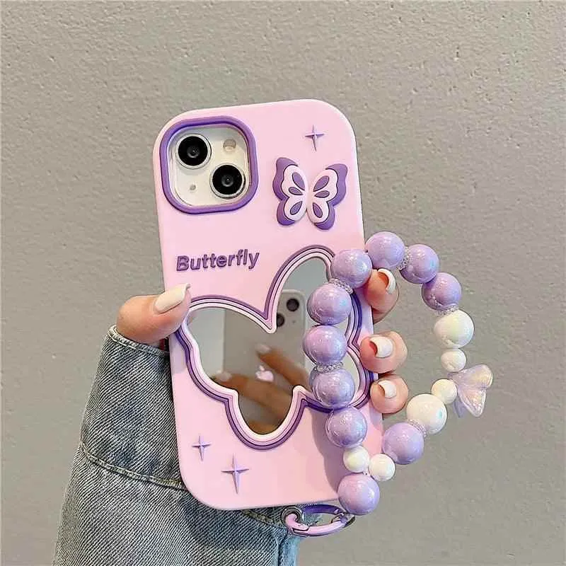 Cute Phone Cases For iPhone 11, 12, 13, 14, or 15 Pro Max - Purple Butterfly Makeup Mirror - Soft Cover - TSP254