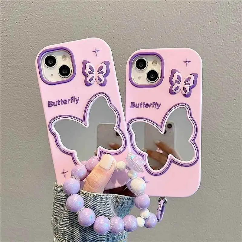 Cute Phone Cases For iPhone 11, 12, 13, 14, or 15 Pro Max - Purple Butterfly Makeup Mirror - Soft Cover - TSP254