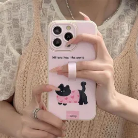 Cute Phone Cases for iPhone 15, 14, 13, 11, or 12 Pro Max - Cartoon Puppy Dog & Cat with Hidden Ring Holder - TSP221