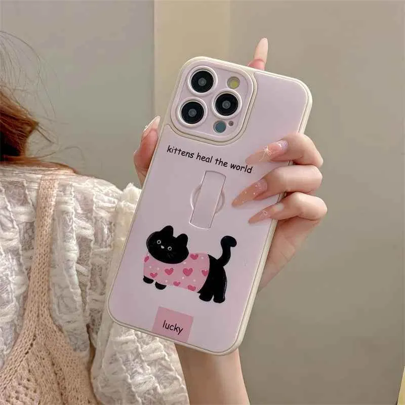 Cute Phone Cases for iPhone 15, 14, 13, 11, or 12 Pro Max - Cartoon Puppy Dog & Cat with Hidden Ring Holder - TSP221