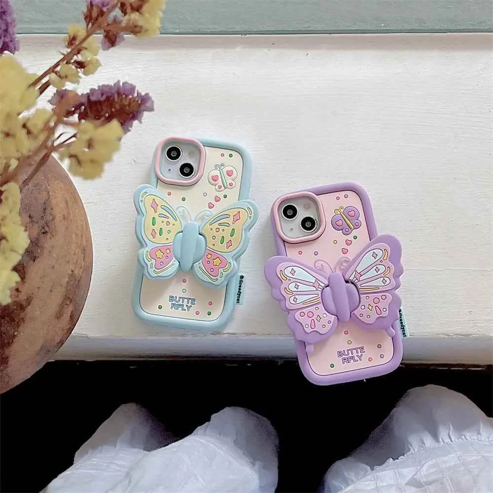 Cute Phone Cases For iPhone 15, 14, 13, 12, and 11 Pro Max - Big Butterfly Holder - Soft Cover - TSP258