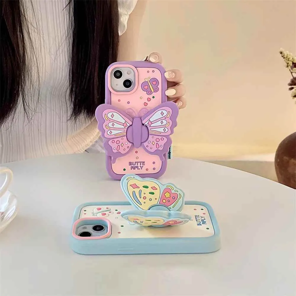 Cute Phone Cases For iPhone 15, 14, 13, 12, and 11 Pro Max - Big Butterfly Holder - Soft Cover - TSP258