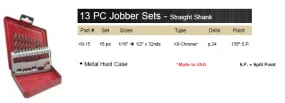 DRILL BIT SET JOBBER X6-CHROME 135° 15 PIECE WITH METAL CASE