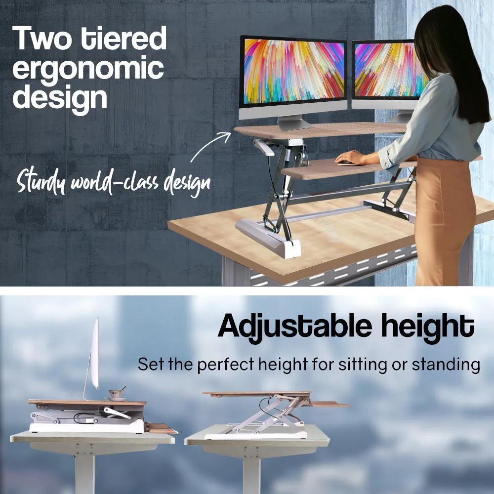 Dual Monitor Height Adjustable Sit Stand Desk Riser - Fortia