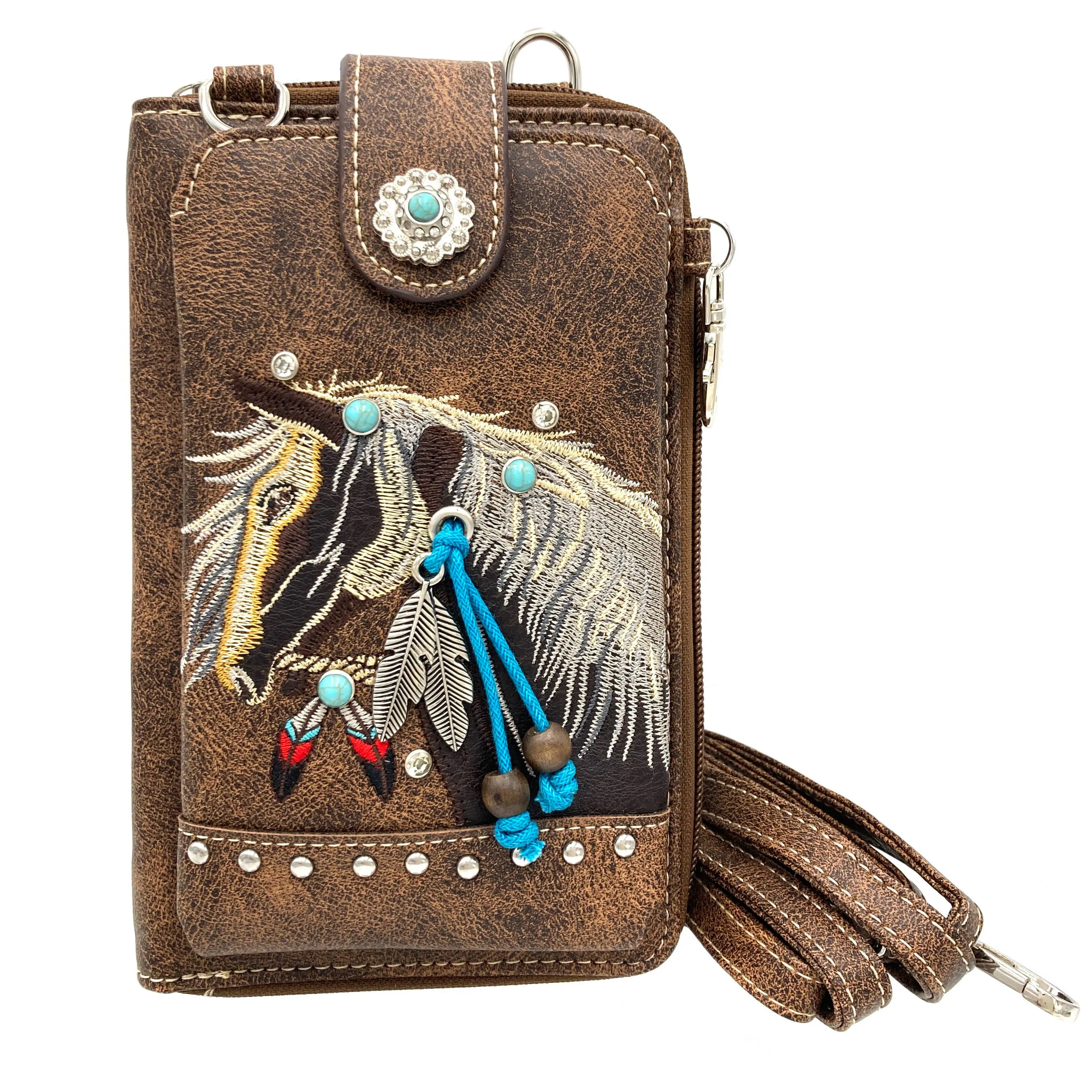 Embroidered Horse Crossbody Western Phone Wallet