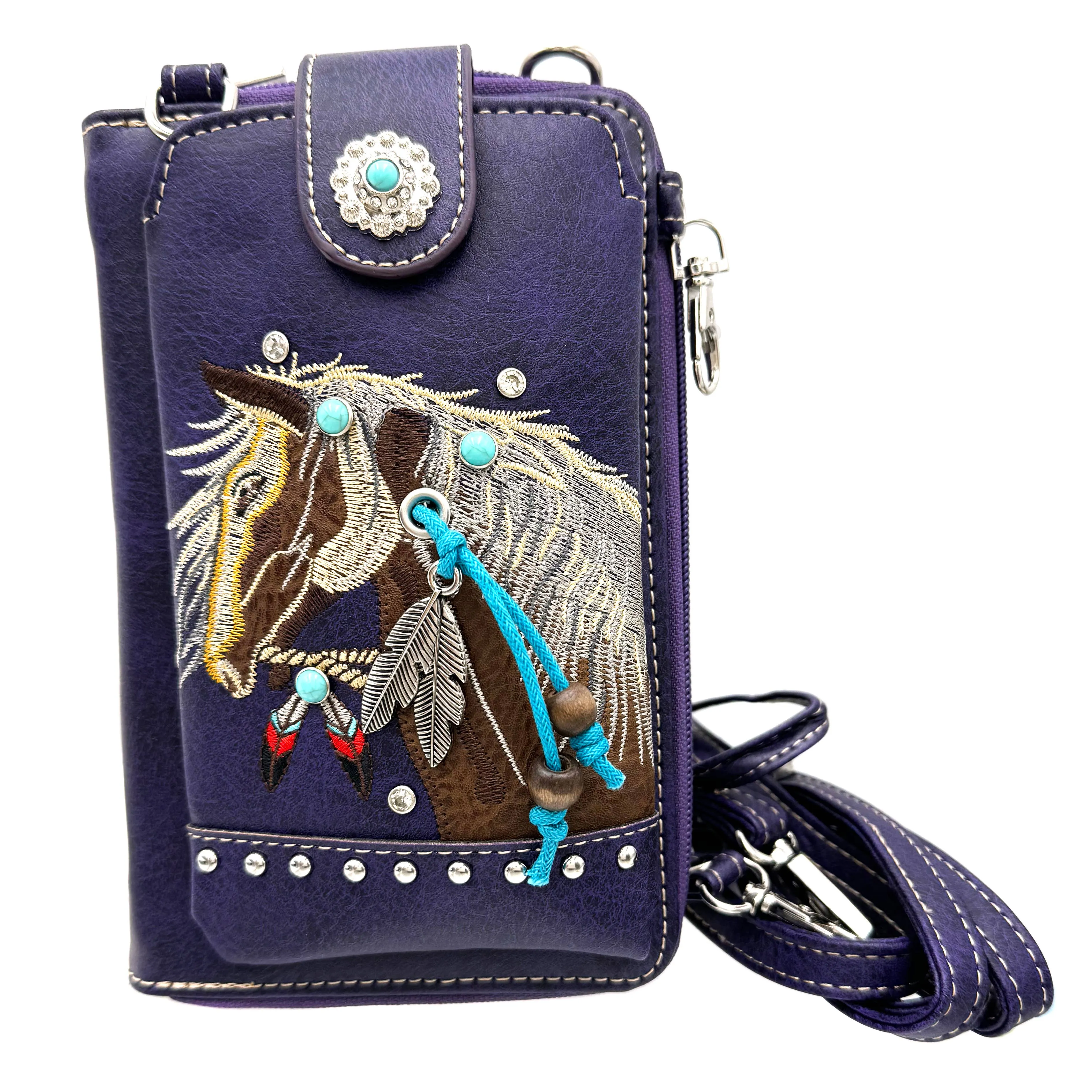 Embroidered Horse Crossbody Western Phone Wallet