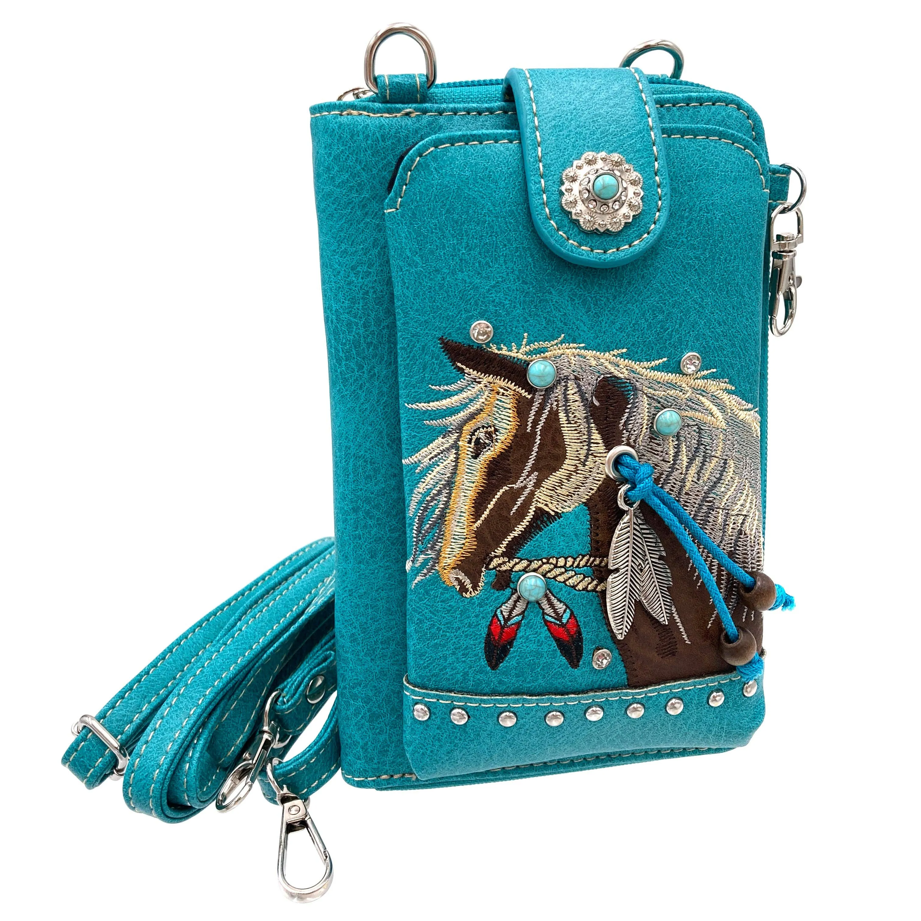 Embroidered Horse Crossbody Western Phone Wallet