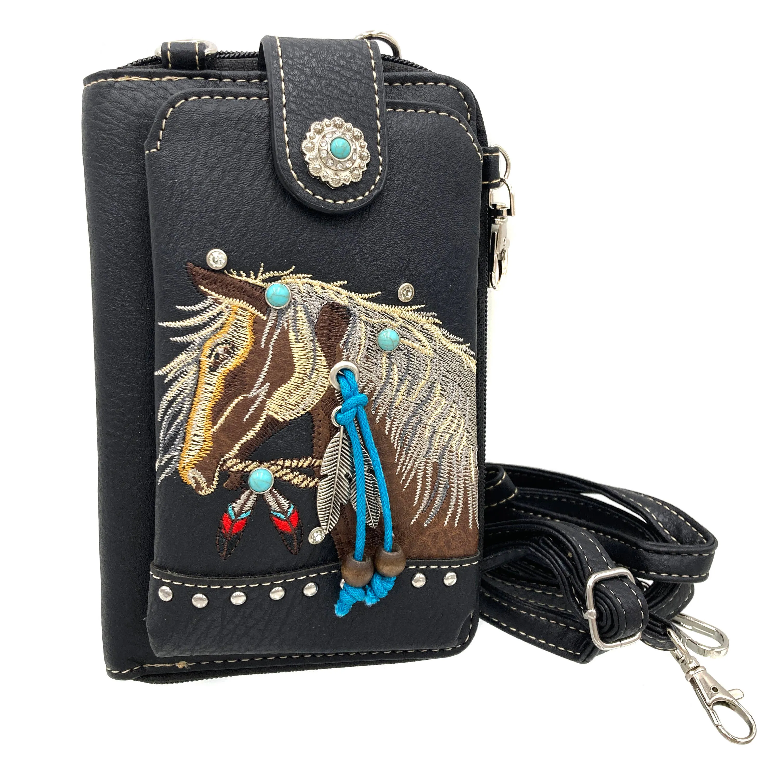 Embroidered Horse Crossbody Western Phone Wallet