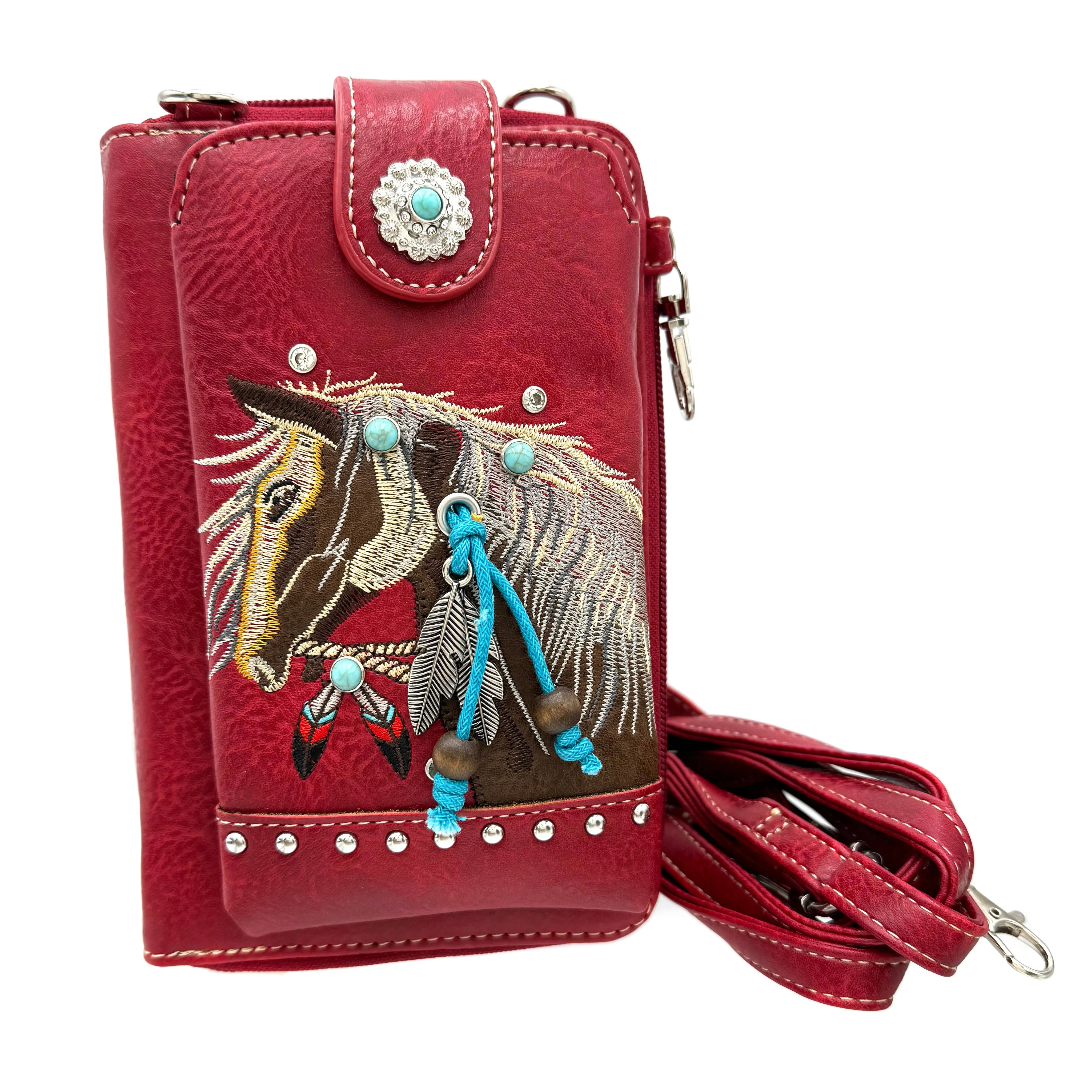 Embroidered Horse Crossbody Western Phone Wallet