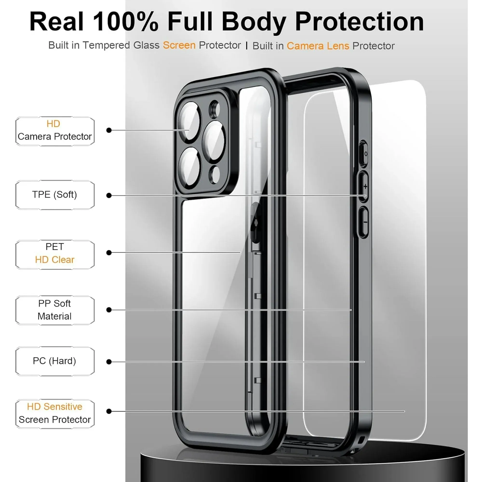 Entronix Waterproof Case for Apple iPhone 13 Pro Case, Full Body Shockproof with Built In Screen Protector, Heavy Duty Cover