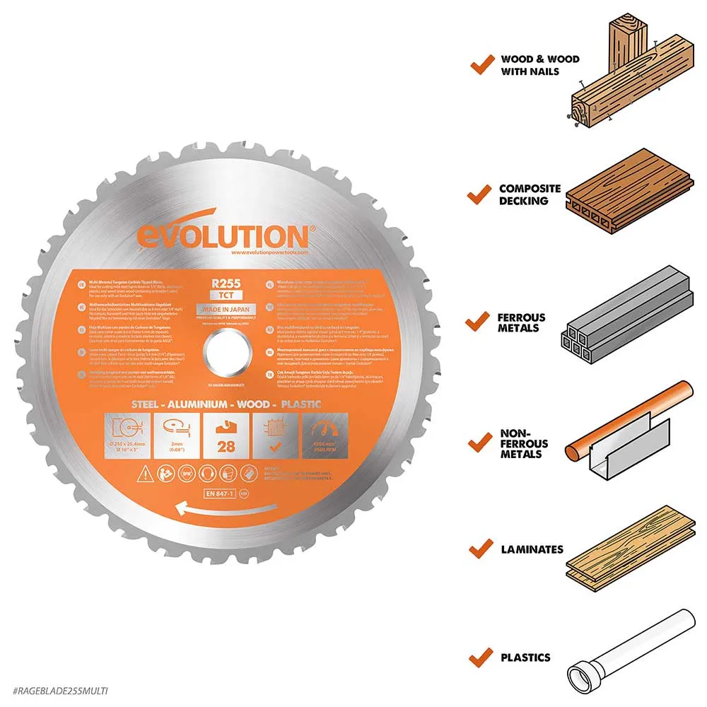 Evolution Cordless R255SMS-DB-Li 255mm 36V Double Bevel Mitre Saw