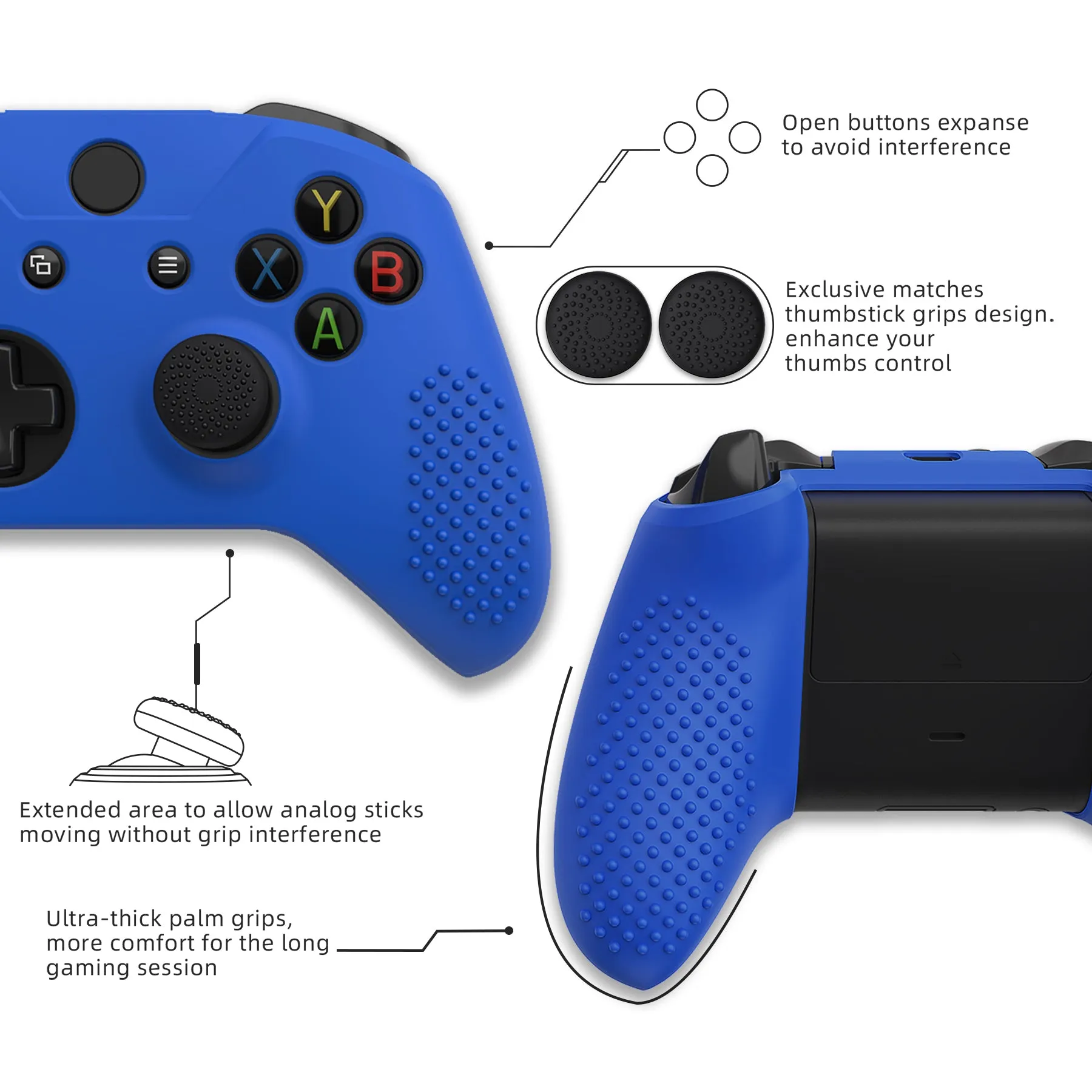 eXtremeRate PlayVital Soft Dark Blue Silicone Controller Cover Grips Caps for Xbox One S for Xbox One X-XBOWP0040GC