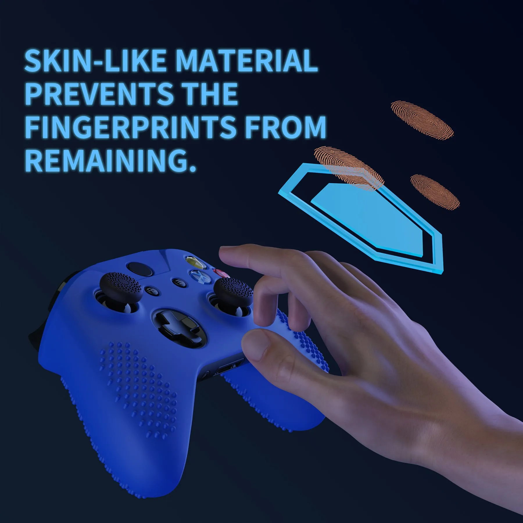 eXtremeRate PlayVital Soft Dark Blue Silicone Controller Cover Grips Caps for Xbox One S for Xbox One X-XBOWP0040GC