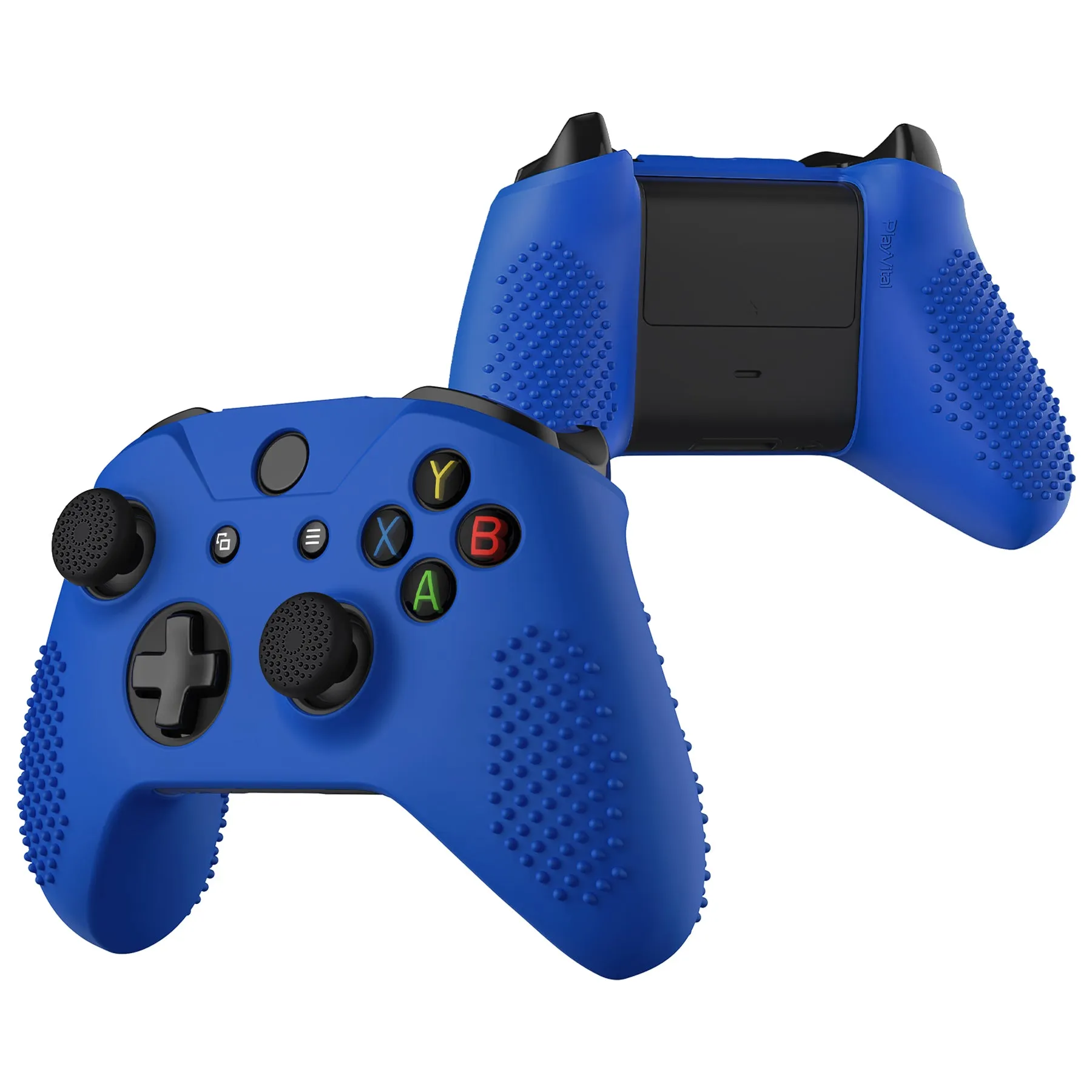 eXtremeRate PlayVital Soft Dark Blue Silicone Controller Cover Grips Caps for Xbox One S for Xbox One X-XBOWP0040GC