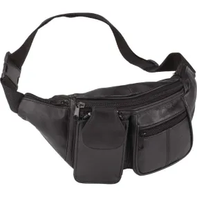 Fanny Pack Black Leather Waist Belt Bag Men's Women's Hip Travel Carry On Pouch