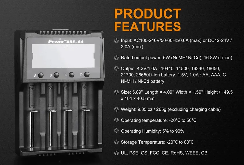 FENIX ARE-A4 BATTERY CHARGER