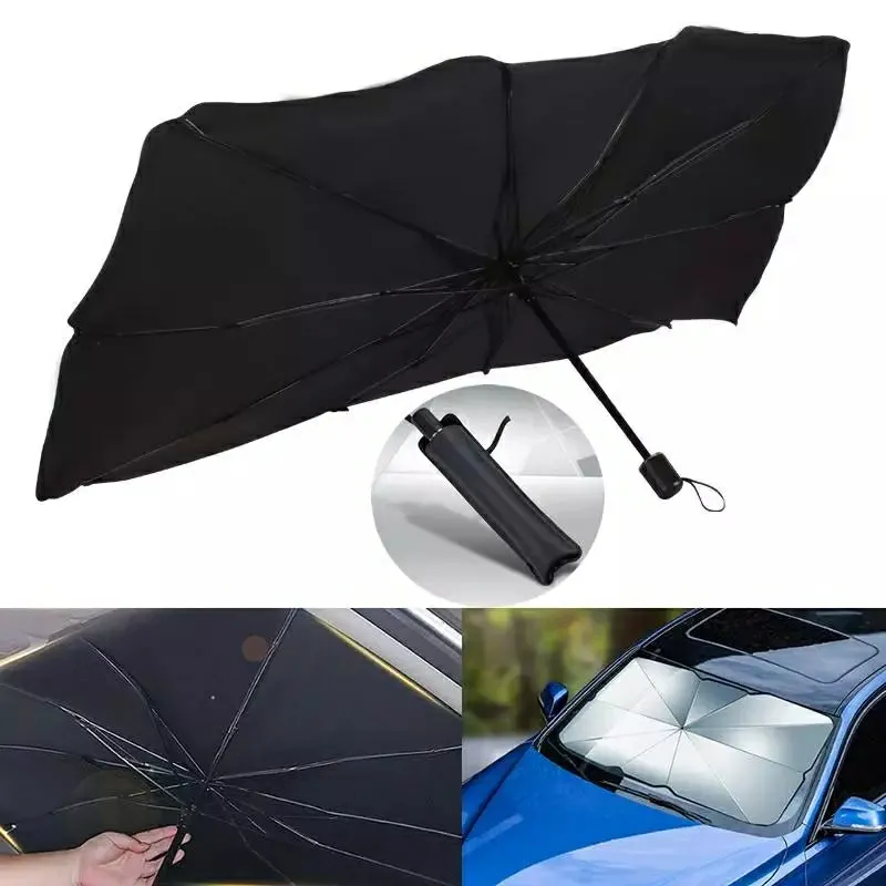 Foldable Windshield UV Block Sun Shade Car Front Window Heat Insulation Covering Umbrella - Black