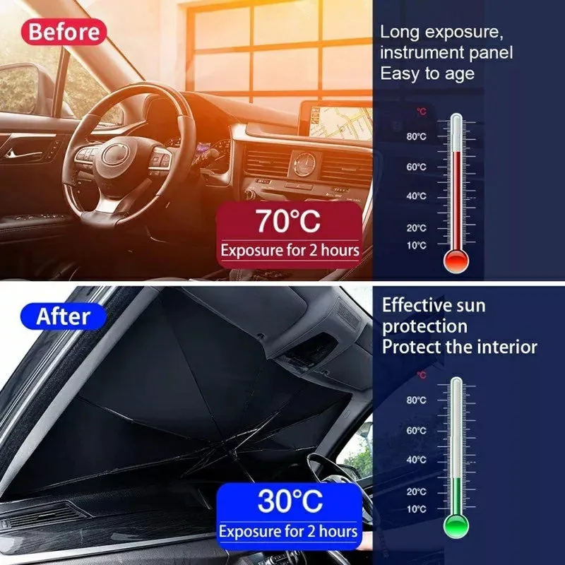 Foldable Windshield UV Block Sun Shade Car Front Window Heat Insulation Covering Umbrella - Black