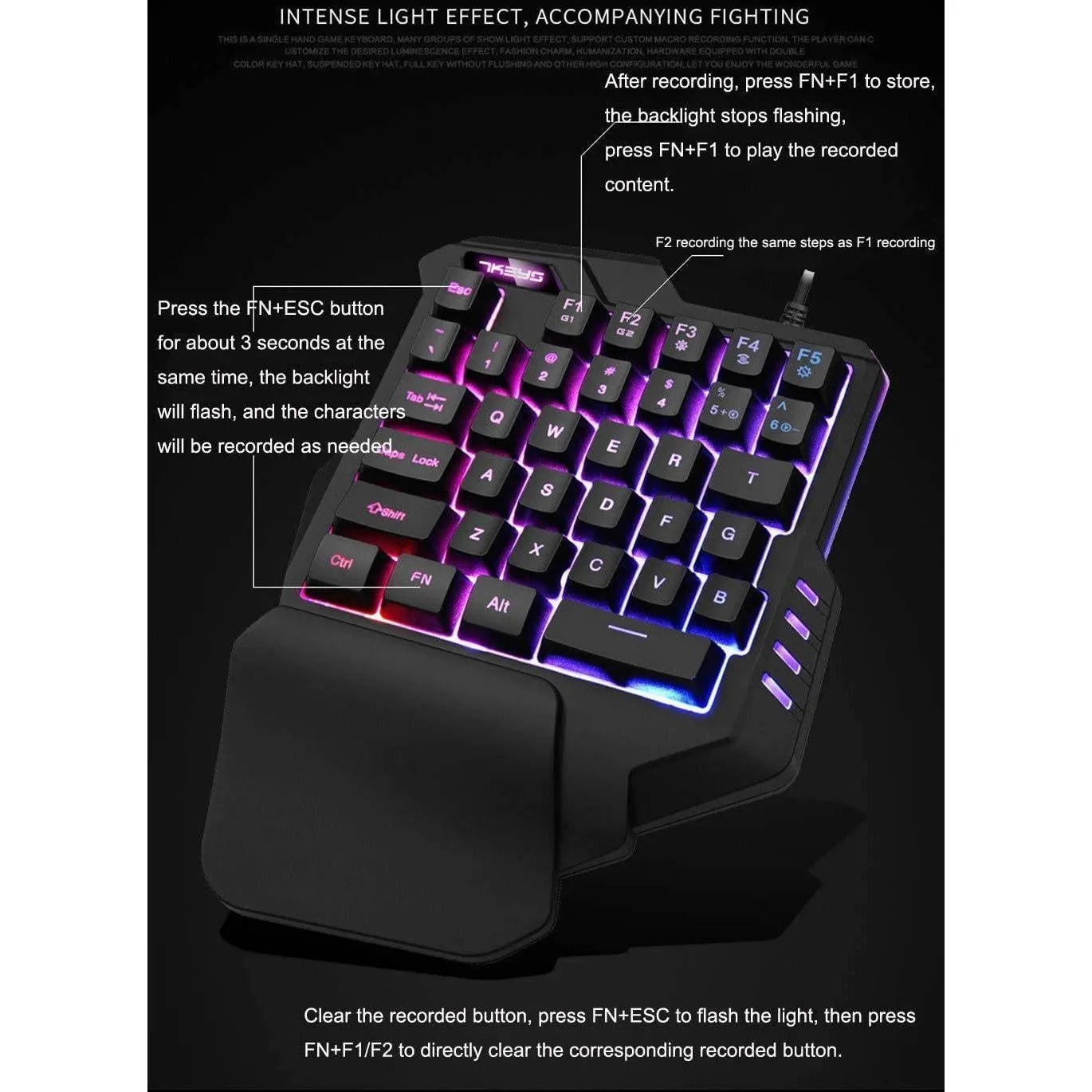 G30 Wired Gaming Keyboard with LED Backlight, Single Hand 35 Keys Membrane Keyboard for PUBG / Freefire / CF Mobile