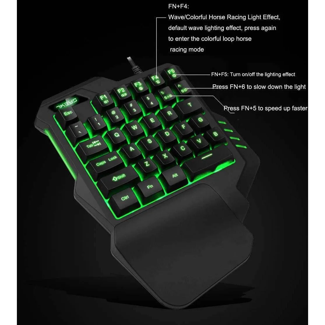 G30 Wired Gaming Keyboard with LED Backlight, Single Hand 35 Keys Membrane Keyboard for PUBG / Freefire / CF Mobile