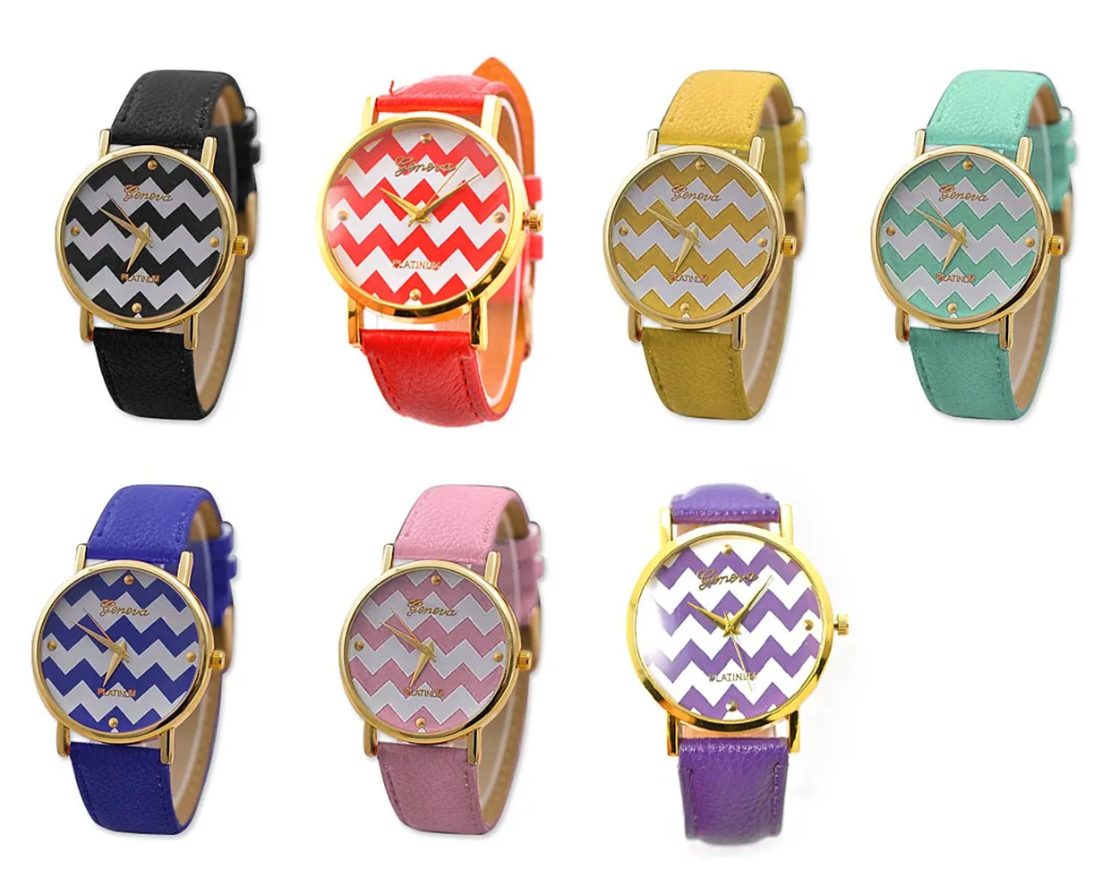 Geneva Women Chevron Style Leather Wrist Watch