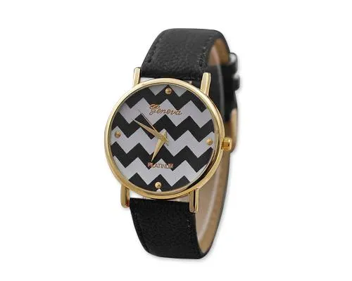 Geneva Women Chevron Style Leather Wrist Watch