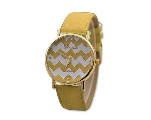 Geneva Women Chevron Style Leather Wrist Watch